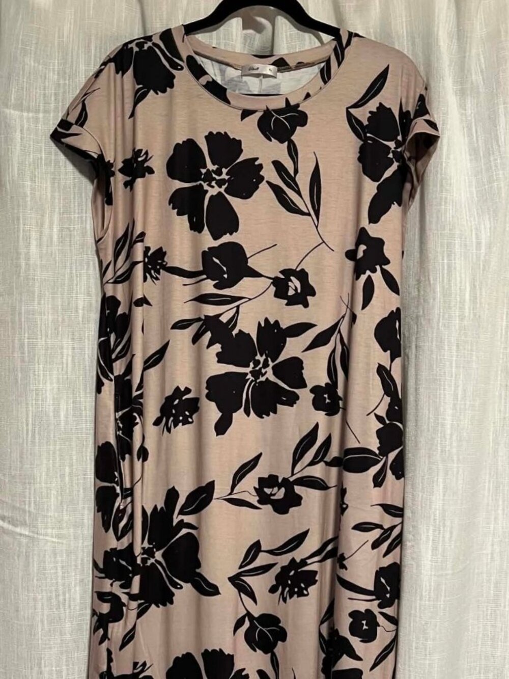 Wiholl Maxi Dress Cap Sleeve Crewneck Floral Khaki/Tan Size XL